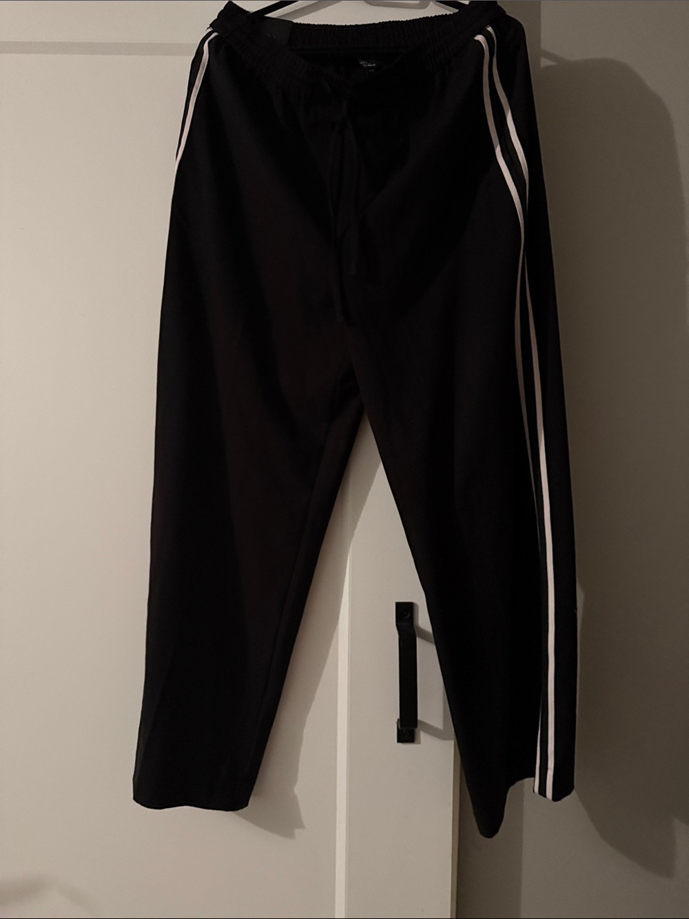 RACHEL Rachel Roy Black Straight-Leg Track Pants with White Side Stripes